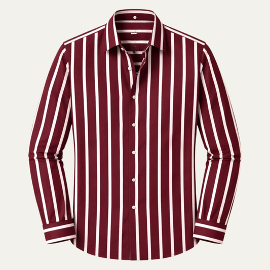 Men's Long Sleeve Shirt with Vertical Stripes and Classic Collar - 1