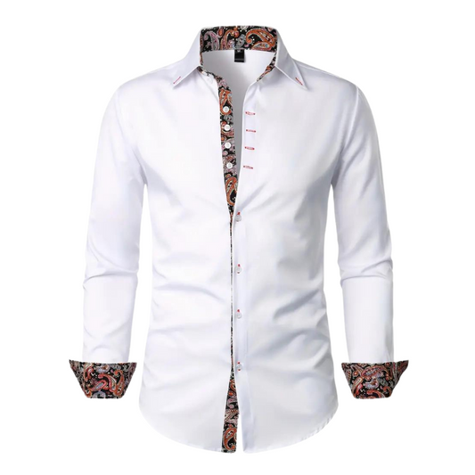 Men's Long Sleeve Slim Fit Shirt with Paisley Accents - 1