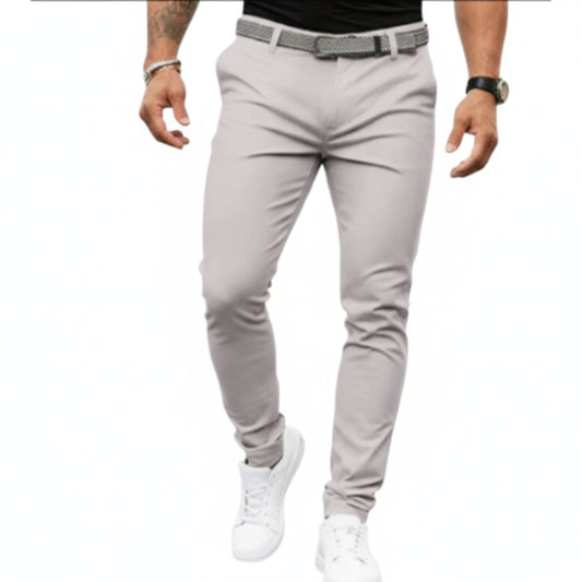 Men's Long Slim Fit Chino Pants with Belt - 1