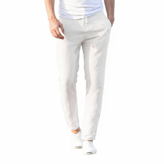 Men's Long Slim Pants with Drawstring and Side Pockets - 1