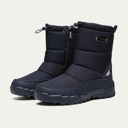 Men's Mid-Calf Snow Boots with Side Zip and Drawstring Collar