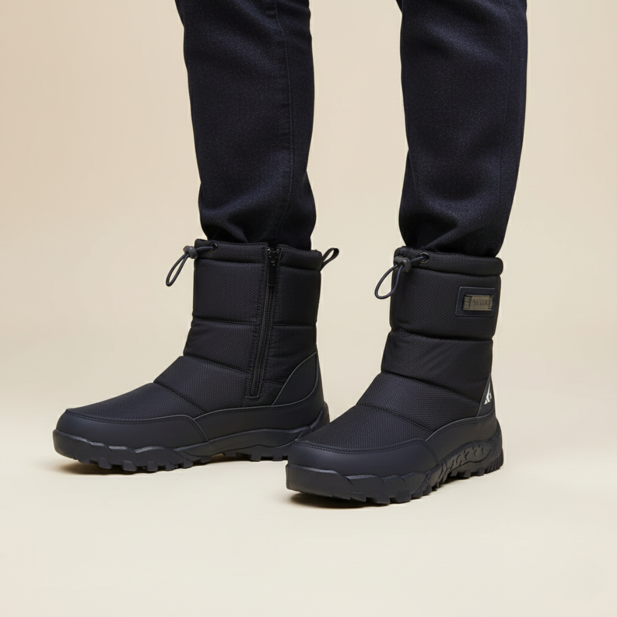 Men's Mid-Calf Snow Boots with Side Zip and Drawstring Collar