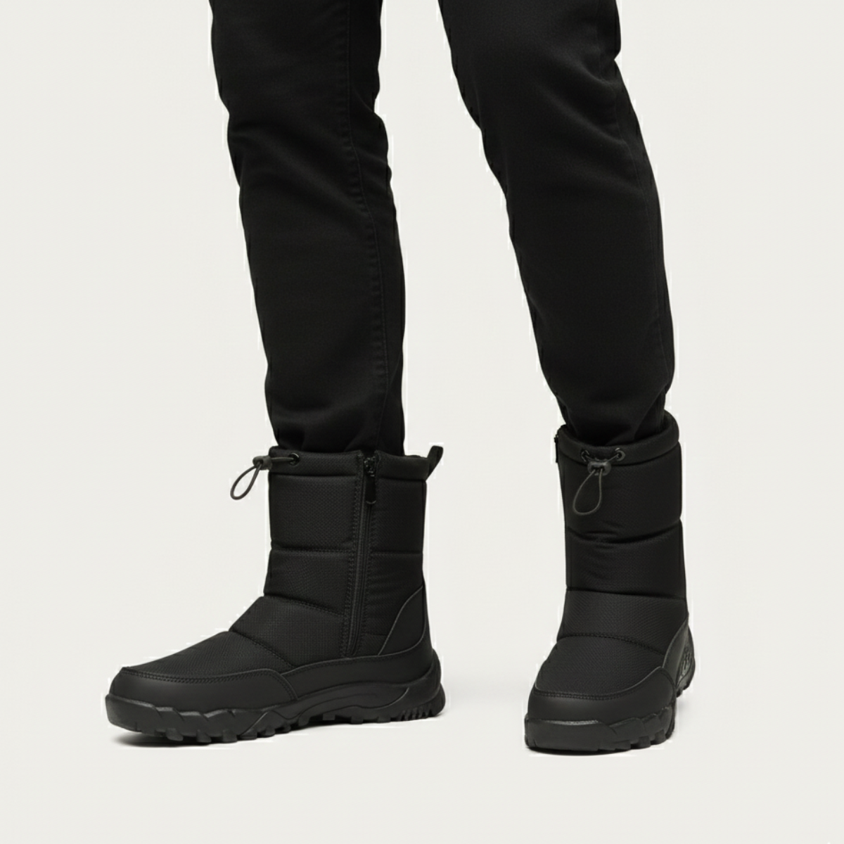 Men's Mid-Calf Snow Boots with Side Zip and Drawstring Collar