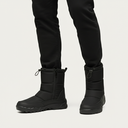 Men's Mid-Calf Snow Boots with Side Zip and Drawstring Collar