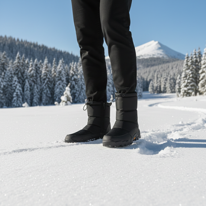 Men's Mid-Calf Snow Boots with Side Zip and Drawstring Collar