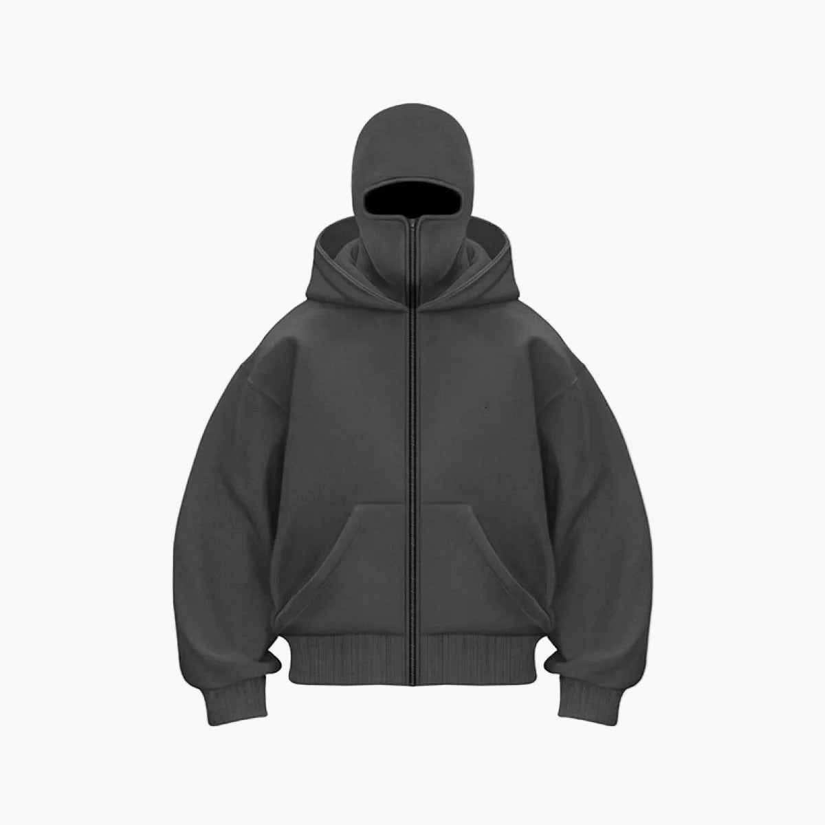 Men's Oversized Zip-Up Hoodie with Built-In Balaclava Mask