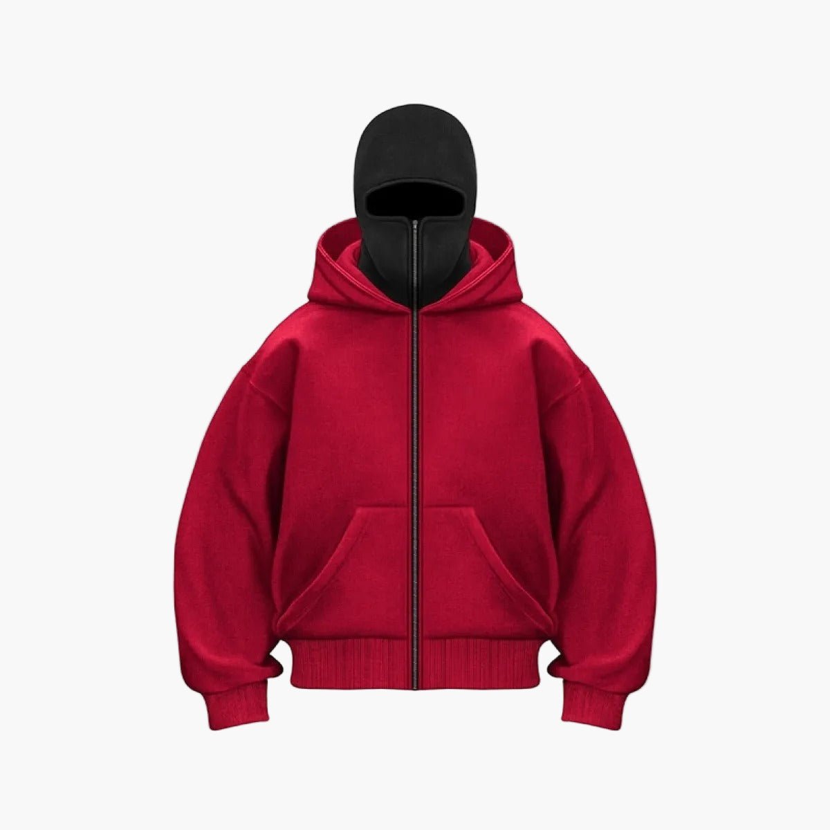 Men's Oversized Zip-Up Hoodie with Built-In Balaclava Mask