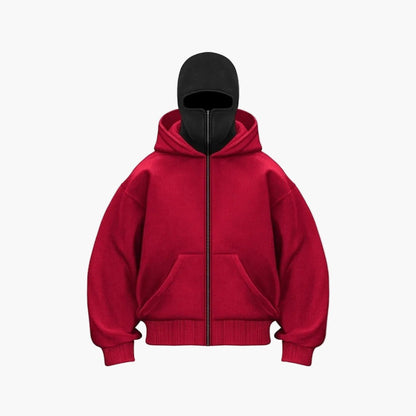 Men's Oversized Zip-Up Hoodie with Built-In Balaclava Mask