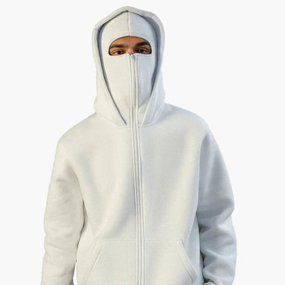 Men's Oversized Zip-Up Hoodie with Built-In Balaclava Mask