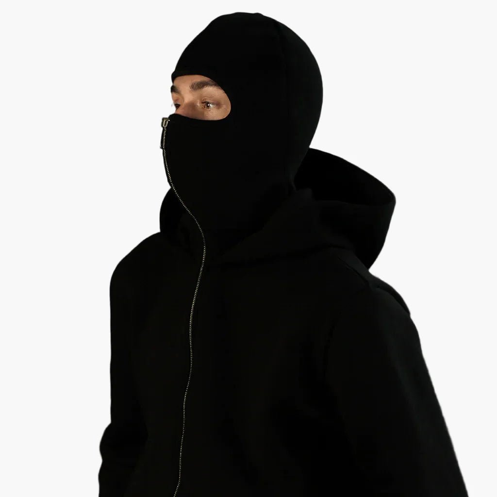 Men's Oversized Zip-Up Hoodie with Built-In Balaclava Mask