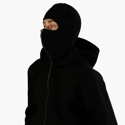 Men's Oversized Zip-Up Hoodie with Built-In Balaclava Mask