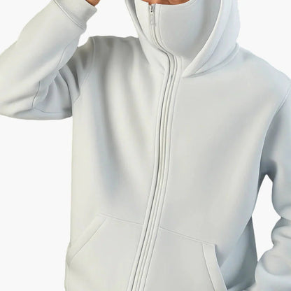 Men's Oversized Zip-Up Hoodie with Built-In Balaclava Mask
