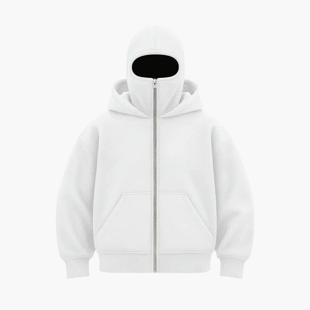 Men's Oversized Zip-Up Hoodie with Built-In Balaclava Mask