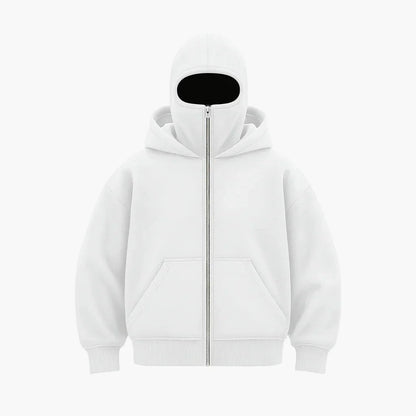 Men's Oversized Zip-Up Hoodie with Built-In Balaclava Mask