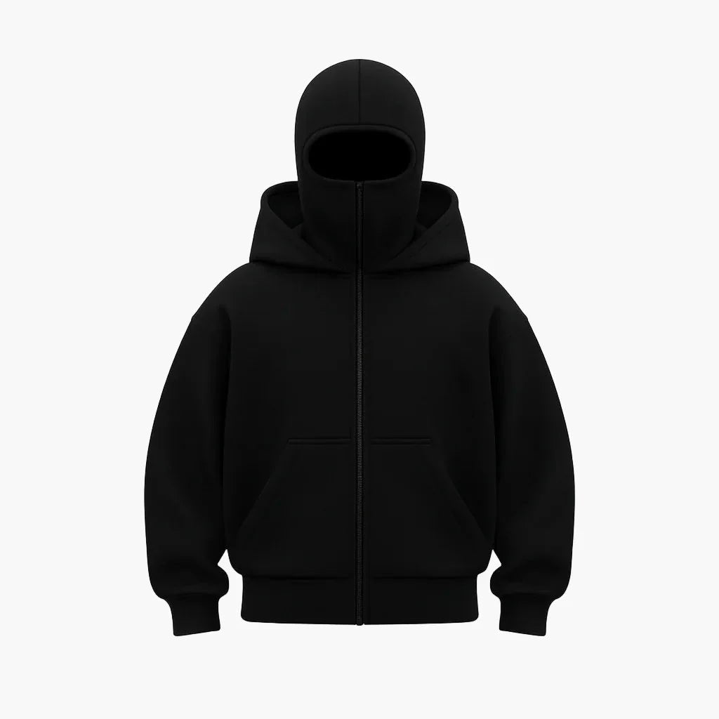Men's Oversized Zip-Up Hoodie with Built-In Balaclava Mask