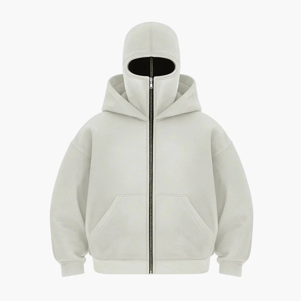 Men's Oversized Zip-Up Hoodie with Built-In Balaclava Mask