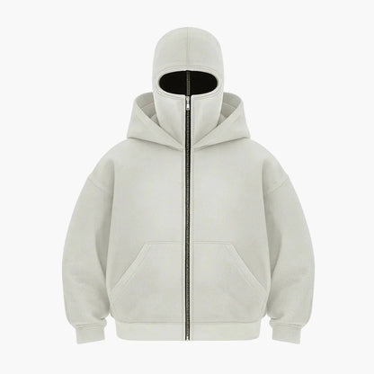 Men's Oversized Zip-Up Hoodie with Built-In Balaclava Mask