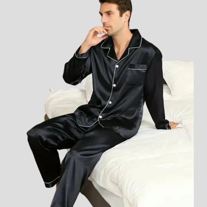 Men's Pajama Set with Notch Collar, Chest Pocket and Contrast Piping