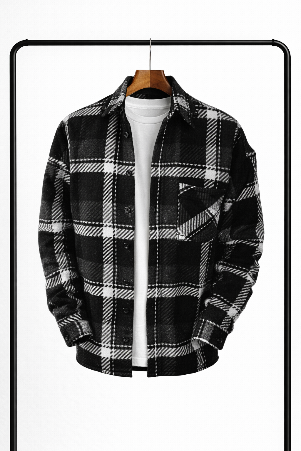 Men's Plaid Overshirt Shirt Jacket with Chest Pocket