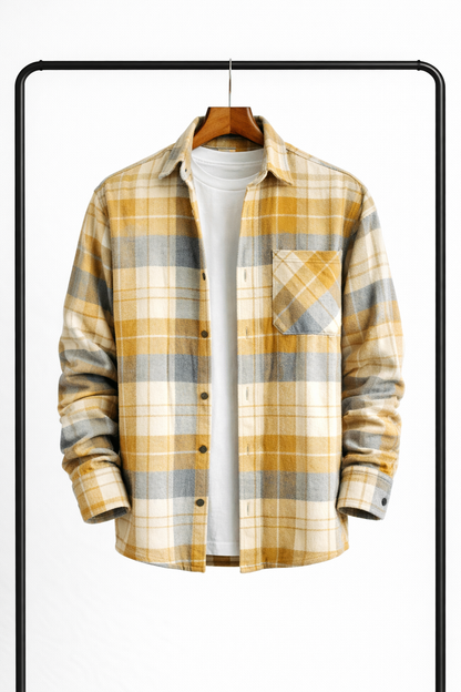 Men's Plaid Overshirt Shirt Jacket with Chest Pocket