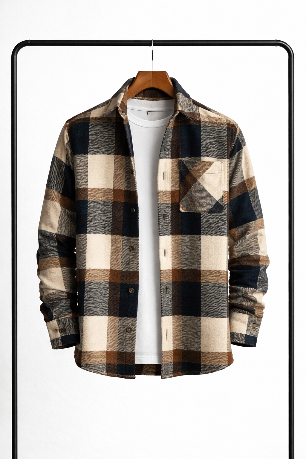 Men's Plaid Overshirt Shirt Jacket with Chest Pocket