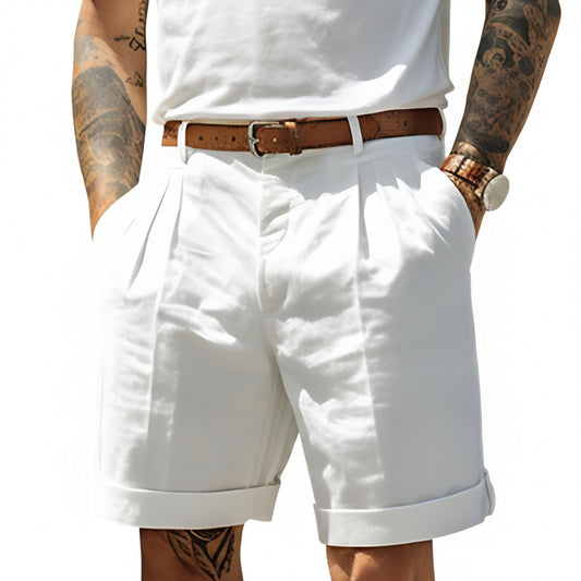 Men's Pleated Dress Shorts with Cuffs - 1