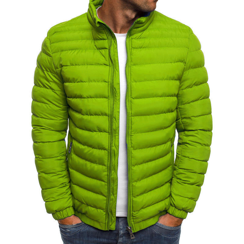 Men's Puffer Jacket with Stand Collar and Zip Closure