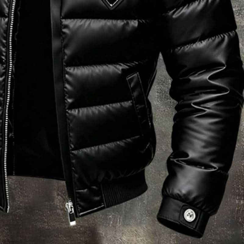 Men's Puffer Jacket with Stand Collar and Zip Closure