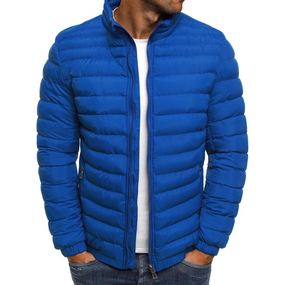 Men's Puffer Jacket with Stand Collar and Zip Closure