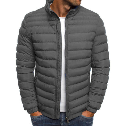 Men's Puffer Jacket with Stand Collar and Zip Closure
