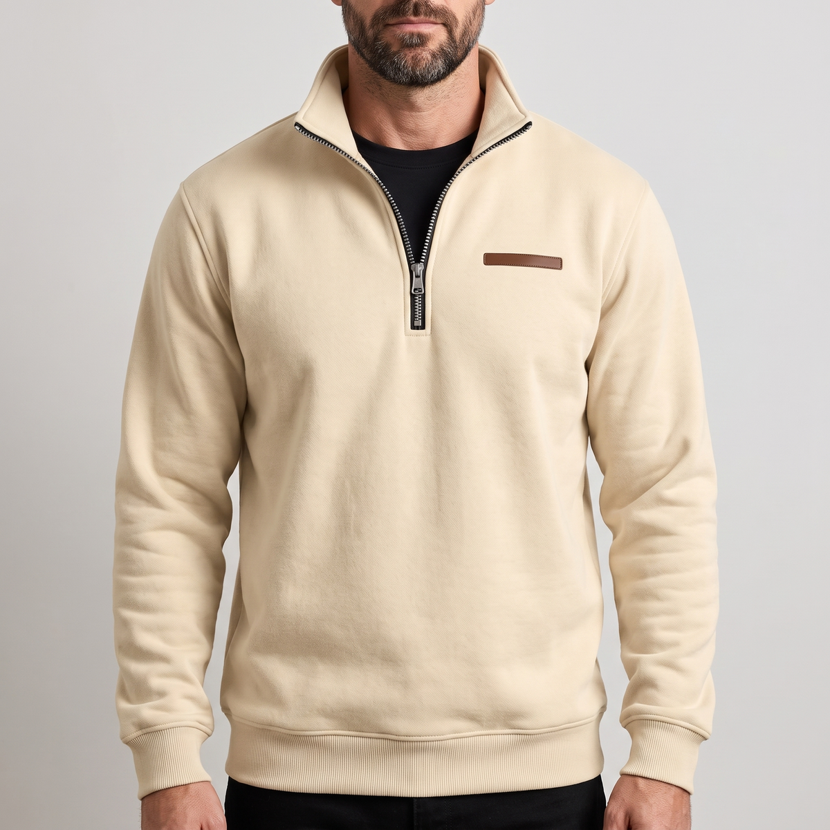 Men's Quarter-Zip Fleece Sweater with Stand Collar