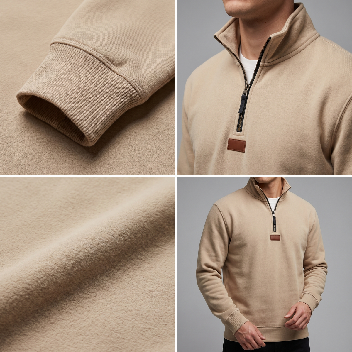 Men's Quarter-Zip Fleece Sweater with Stand Collar