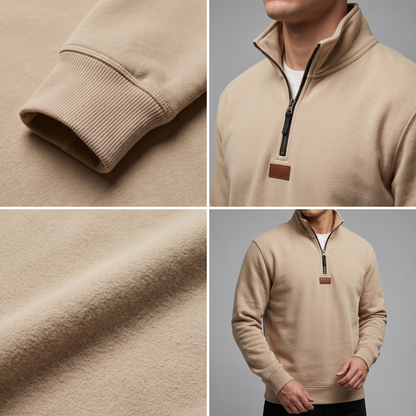 Men's Quarter-Zip Fleece Sweater with Stand Collar