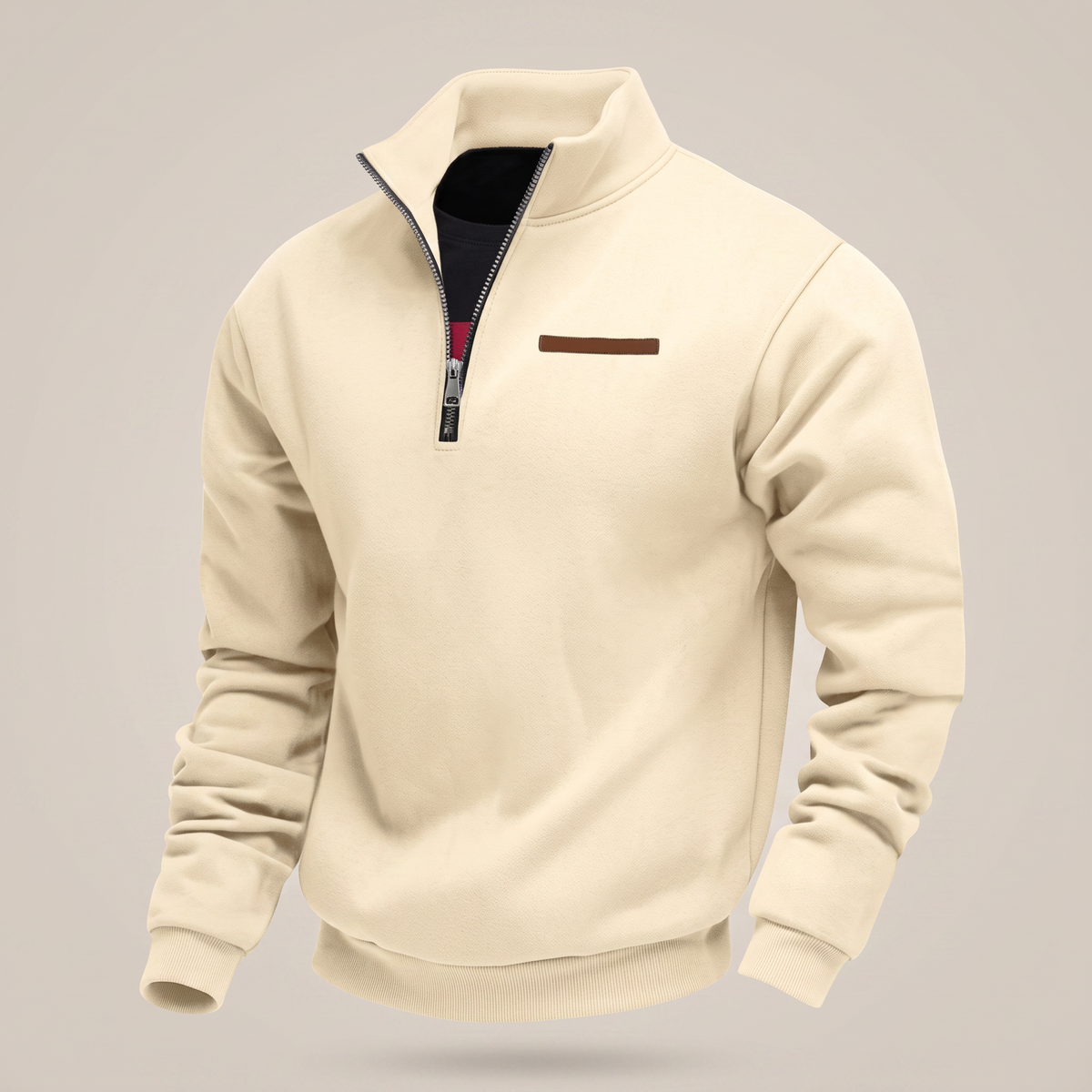 Men's Quarter-Zip Fleece Sweater with Stand Collar