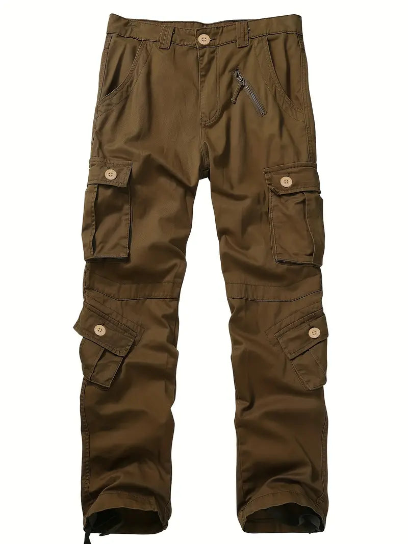 Men's Relaxed Multi-Pocket Cargo Pants with Toggle Hems and Belt Loops