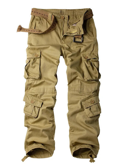 Men's Relaxed Multi-Pocket Cargo Pants with Toggle Hems and Belt Loops