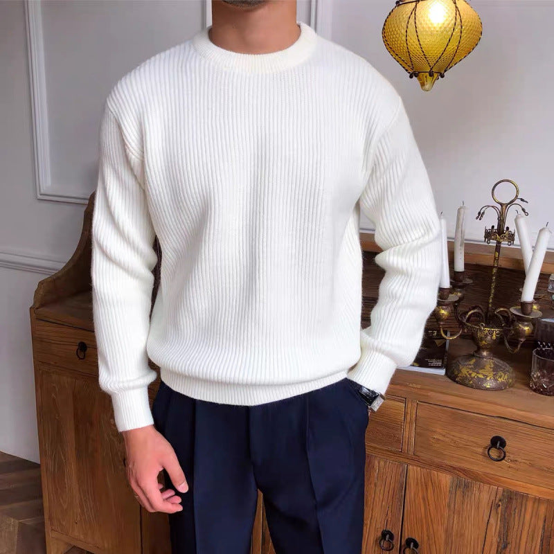 Men's Ribbed Crew Neck Sweater with Ribbed Cuffs