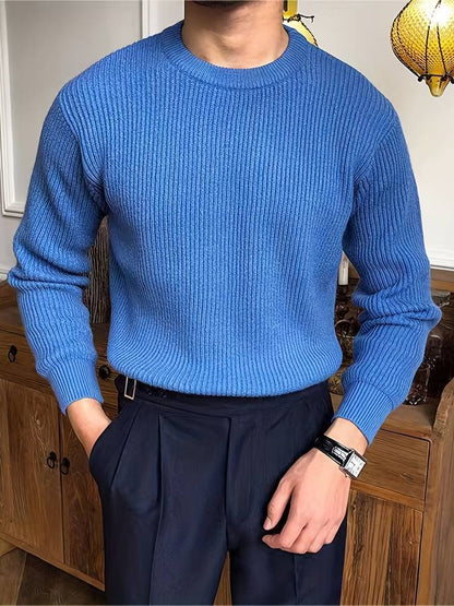 Men's Ribbed Crew Neck Sweater with Ribbed Cuffs