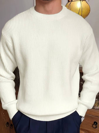 Men's Ribbed Crew Neck Sweater with Ribbed Cuffs