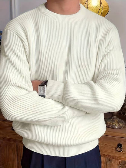 Men's Ribbed Crew Neck Sweater with Ribbed Cuffs