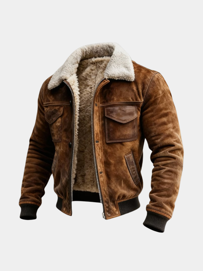 Men's Sherpa Lined Bomber Jacket with Zip Front and Collar
