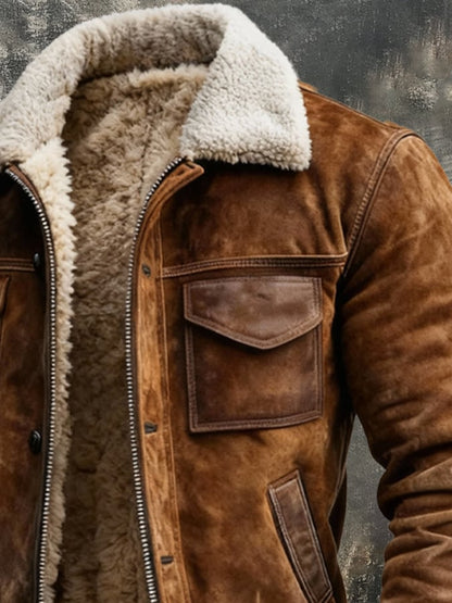 Men's Sherpa Lined Bomber Jacket with Zip Front and Collar