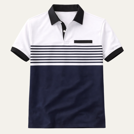 Men's Short Sleeve Colour Block Striped Slim Fit Polo with Pocket - 1