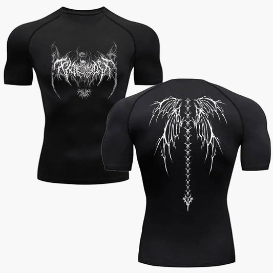 Men's Short Sleeve Compression T-Shirt with Metal Tribal Print - 1