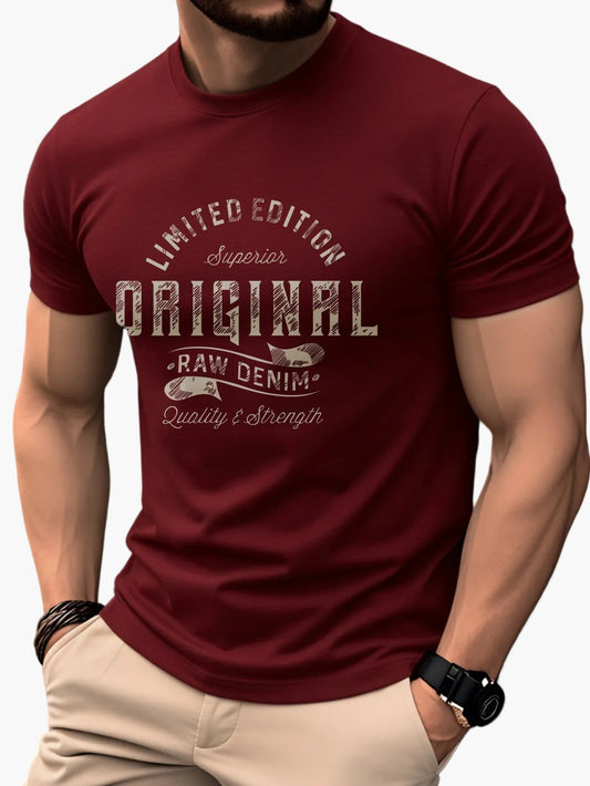 Men's Short Sleeve Crew Neck T-Shirt with Vintage Print - 1