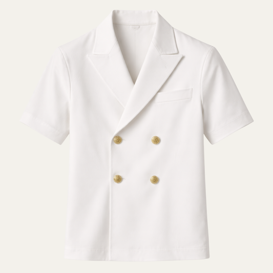Men's Short Sleeve Double-Breasted Blazer with Notched Lapels - 1