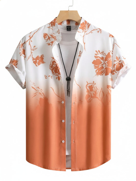 Men's Short Sleeve Hawaiian Shirt with Tropical Print and Front Buttoning - 1