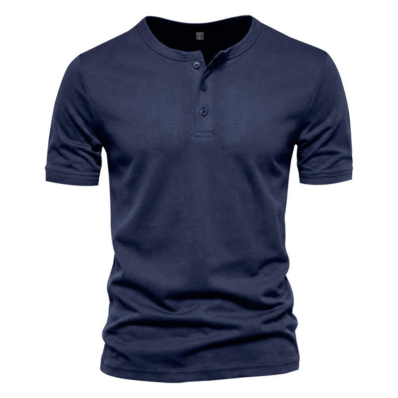 Men's Short Sleeve Henley T-shirt with Buttons - 1