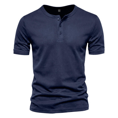 Men's Short Sleeve Henley T-shirt with Buttons - 1