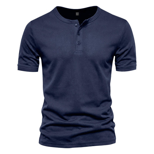 Men's Short Sleeve Henley T-shirt with Buttons - 1